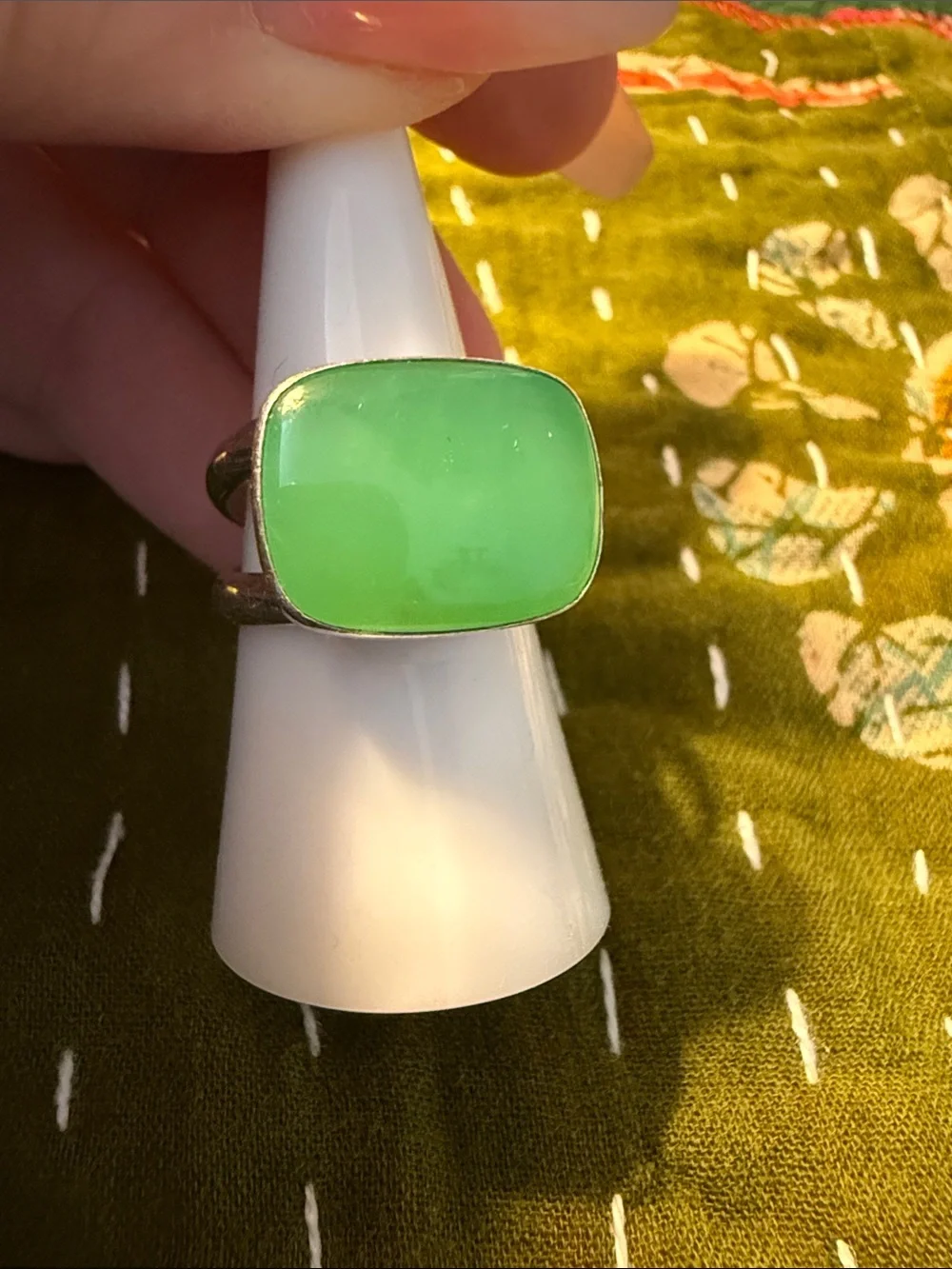 CHRYSOPRASE Rectangular Gem Sterling Silver Statement Ring